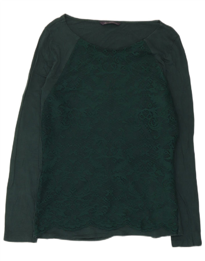 Top feminino Marks & Spencer manga comprida Reino Unido 12 viscose paisley verde médio
