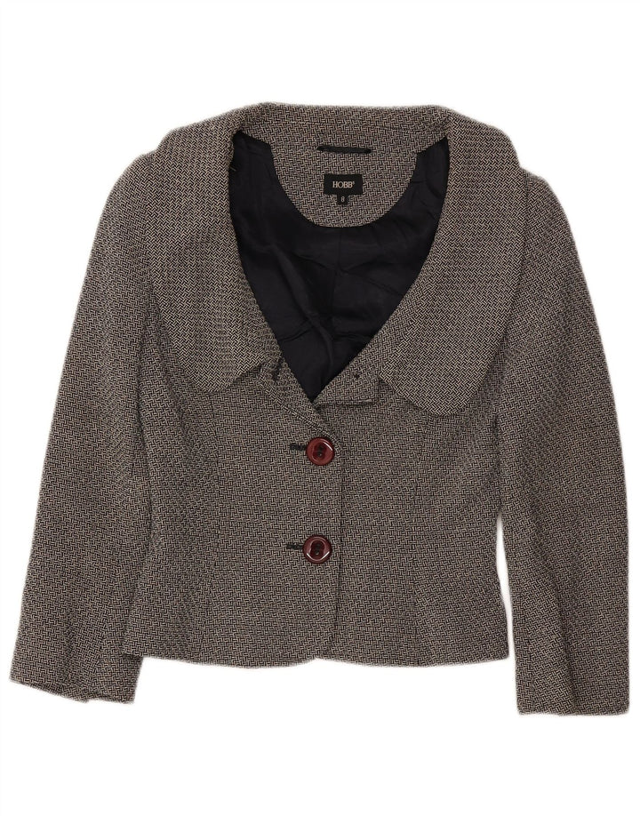 Jaqueta blazer feminina Hobbs com 2 botões, Reino Unido 8, pequena, preta, manchada, lã