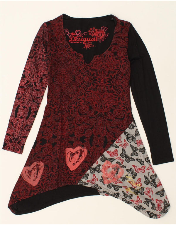 DESIGUAL Top túnica feminina gráfica assimétrica Reino Unido 10 pequeno preto Paisley