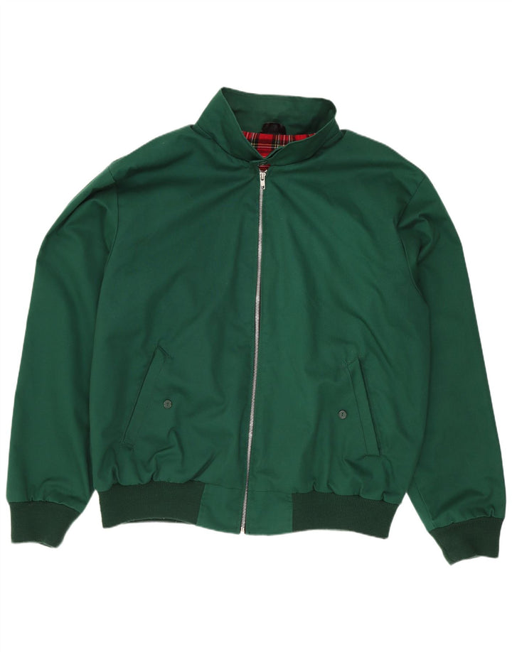 Jaqueta bomber masculina vintage Reino Unido 40 grande poliéster verde retrô