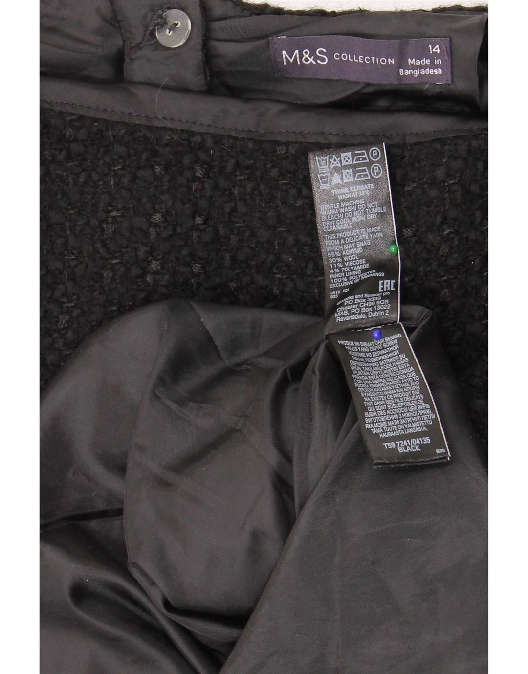 Minissaia feminina Marks & Spencer Reino Unido 14 médio W32 acrílico preto