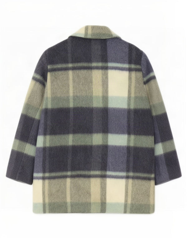 Sobretudo aberto oversized feminino Benetton UK 10 pequeno xadrez multicolorido