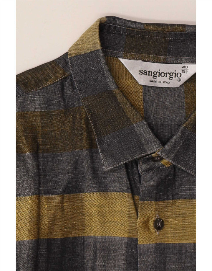 Camisa masculina de manga curta Sangiorgio tamanho 40/15 xadrez cinza médio
