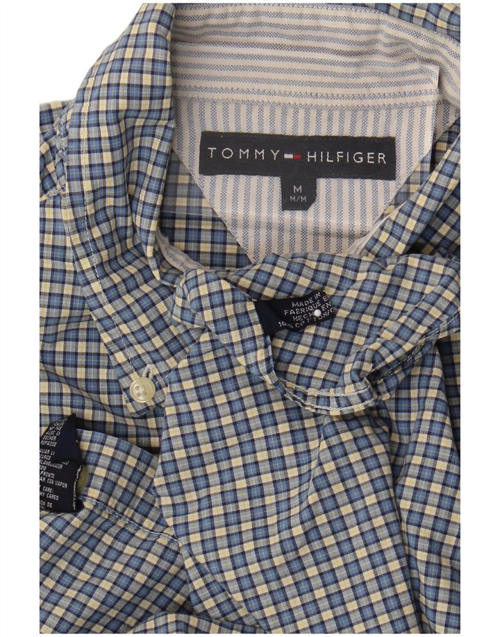 Camisa masculina de manga curta Tommy Hilfiger algodão xadrez azul médio