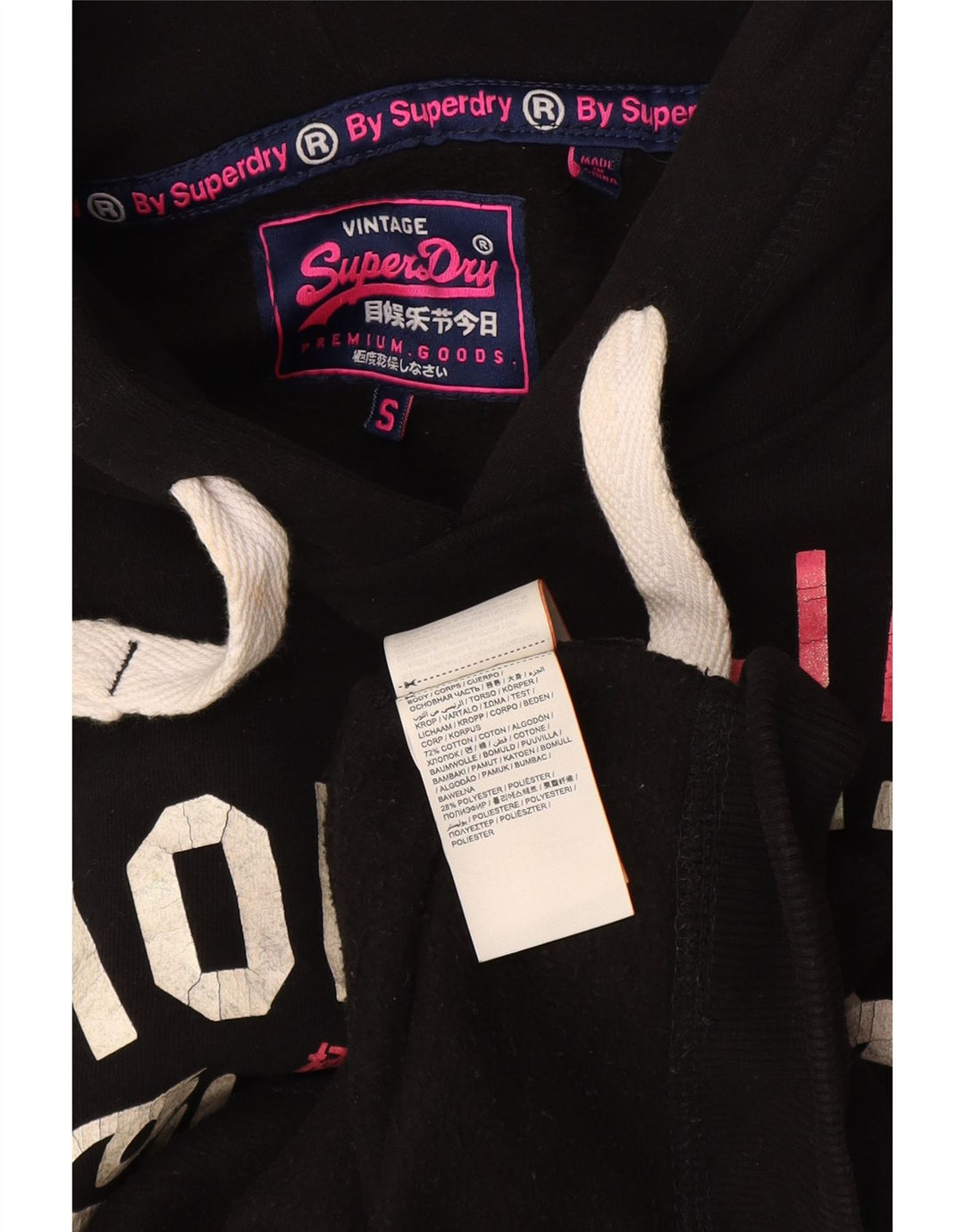 Superdry Mens Hornets Graphic Hoodie Jumper UK 10 Pequeno Algodão Preto