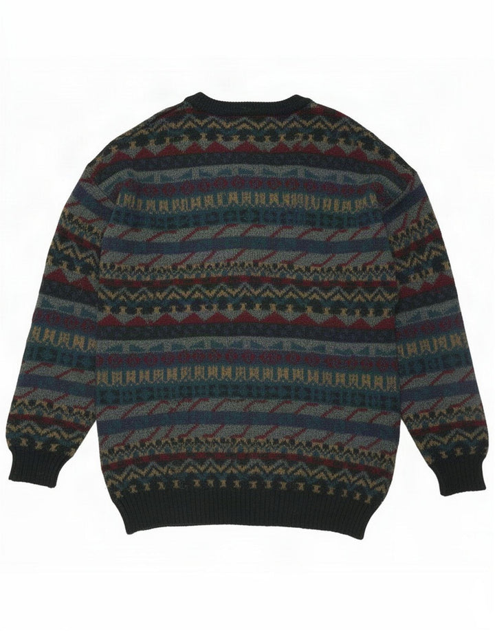 Angelo Litrico Suéter masculino com gola redonda grande geométrico multicolorido
