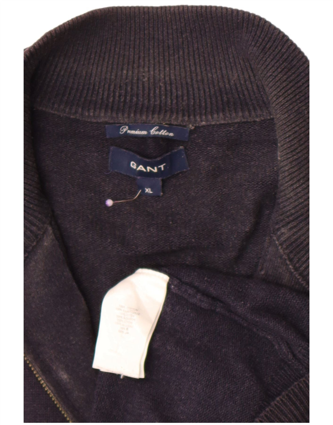 Suéter masculino Gant com zíper e gola XL algodão azul marinho