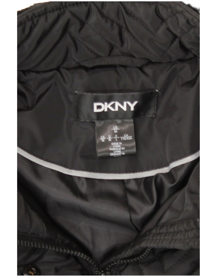 Casaco corta-vento feminino Dkny com capuz Reino Unido 12 médio preto Chevron