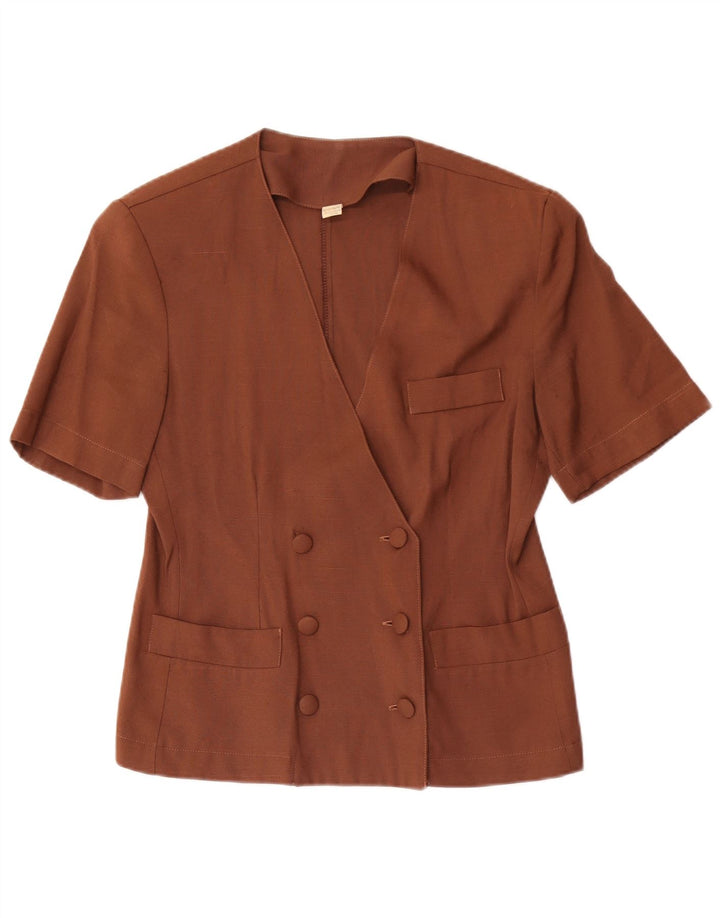 Jaqueta blazer feminina vintage com peito duplo Reino Unido 12 marrom médio