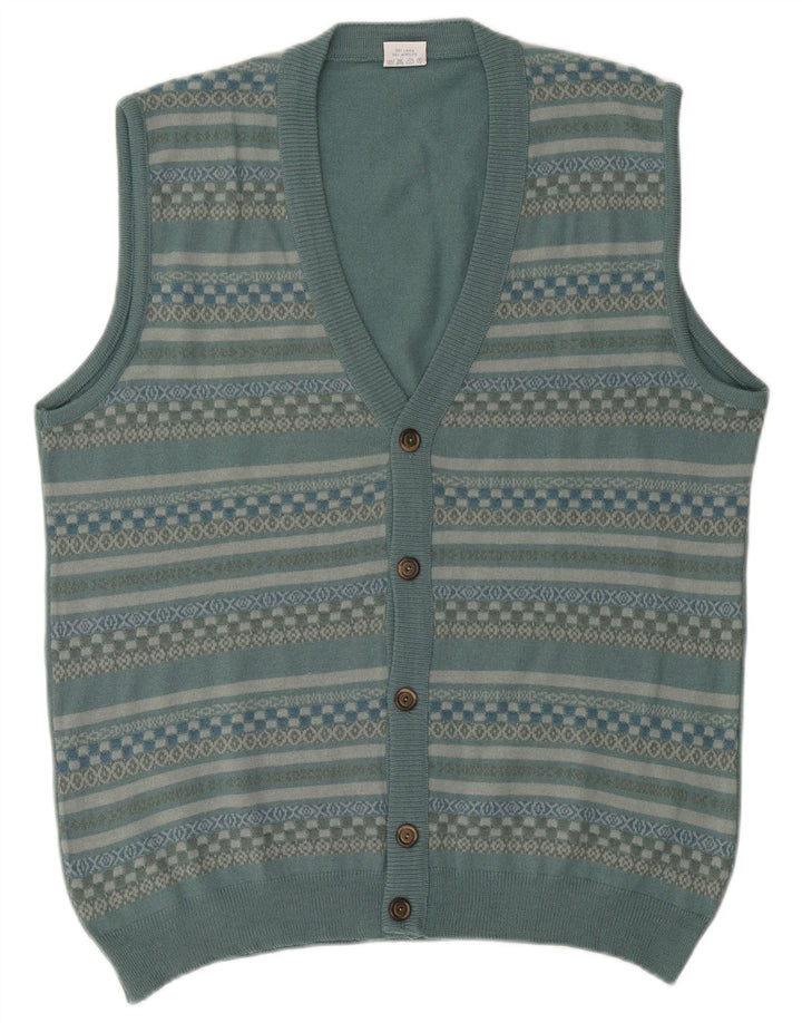 Suéter cardigã masculino Bernardini sem mangas XL azul geométrico de lã