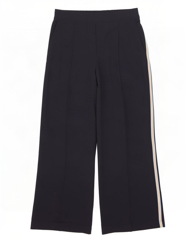 Zara Calça feminina cintura alta com perna larga grande W33 L30 listrada azul marinho