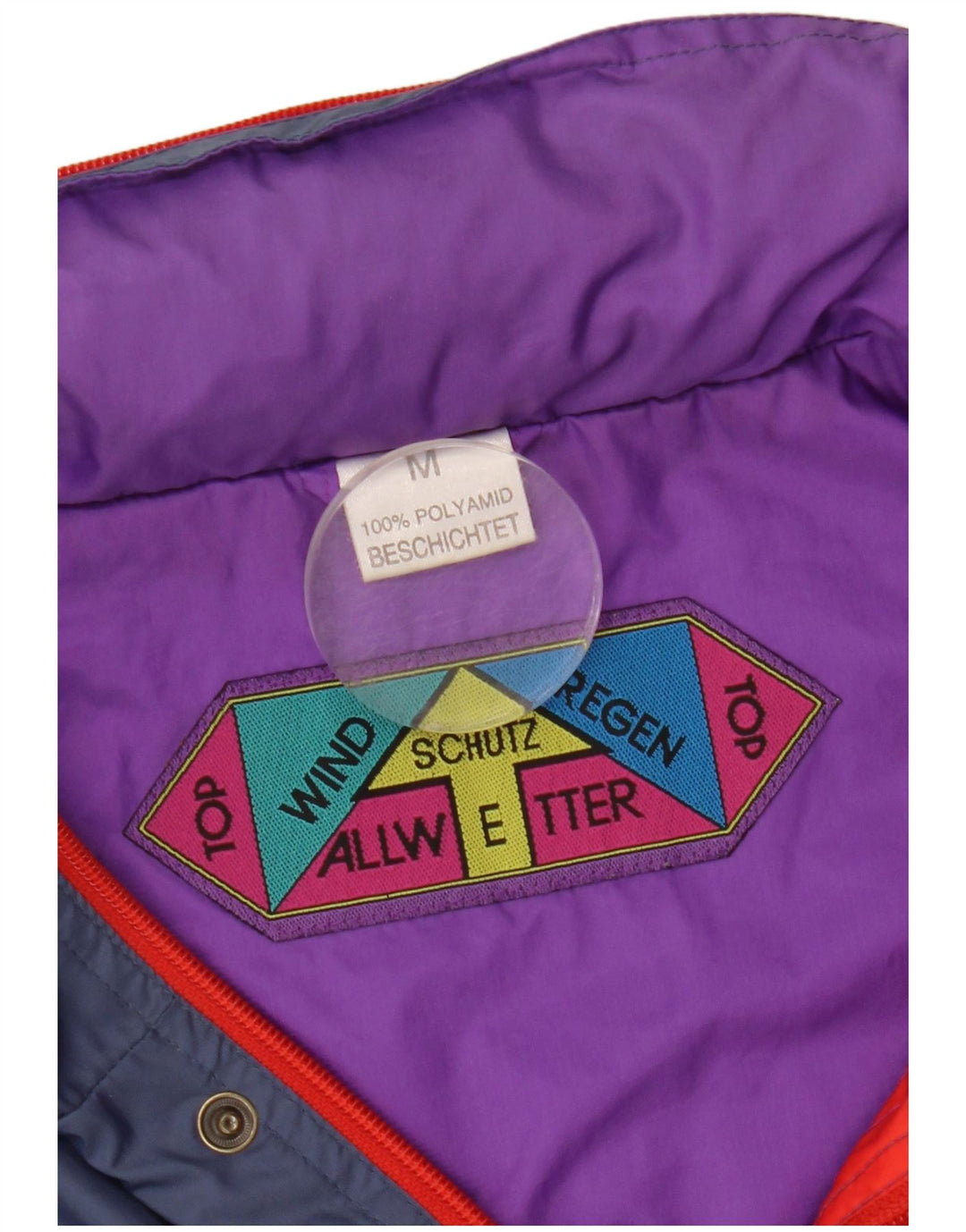 Jaqueta Anorak masculina VINTAGE com capuz Reino Unido 38 bloco colorido azul marinho médio