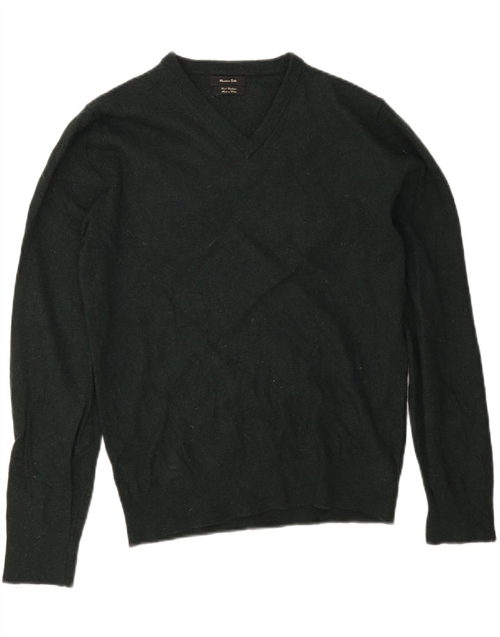Suéter feminino Massimo Dutti com decote em V Reino Unido 14 lã verde médio