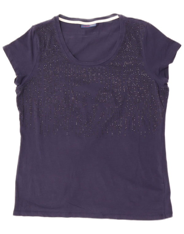 Camiseta feminina Trussardi Jeans UK 14 médio azul marinho