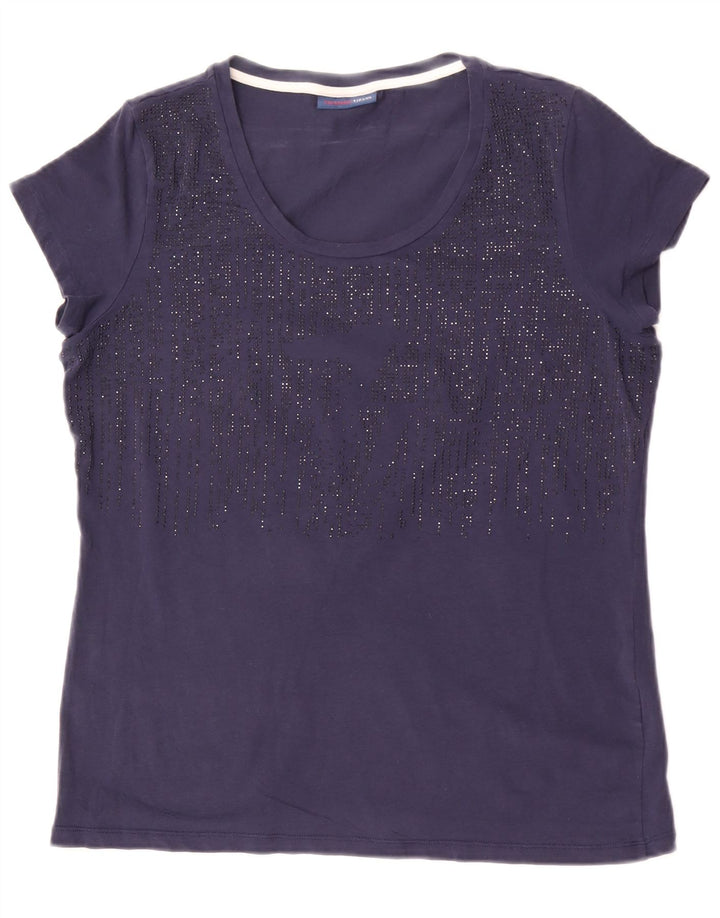 Camiseta feminina Trussardi Jeans UK 14 médio azul marinho