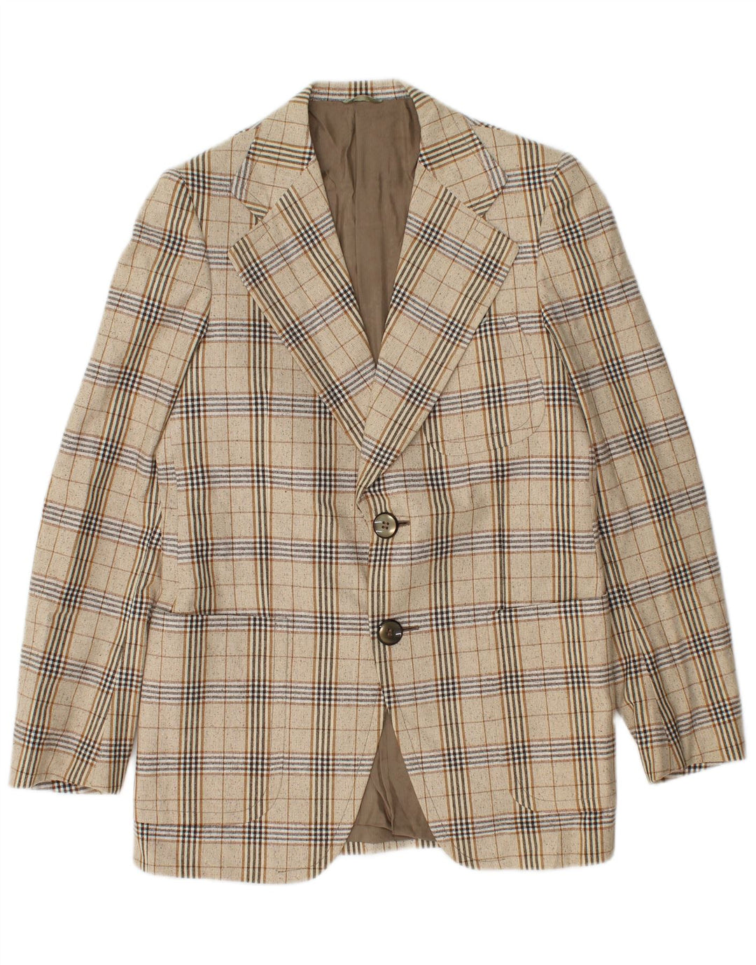 Jaqueta blazer masculina vintage com 2 botões IT 46 pequena xadrez bege