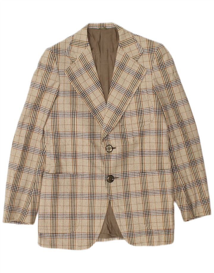 Jaqueta blazer masculina vintage com 2 botões IT 46 pequena xadrez bege
