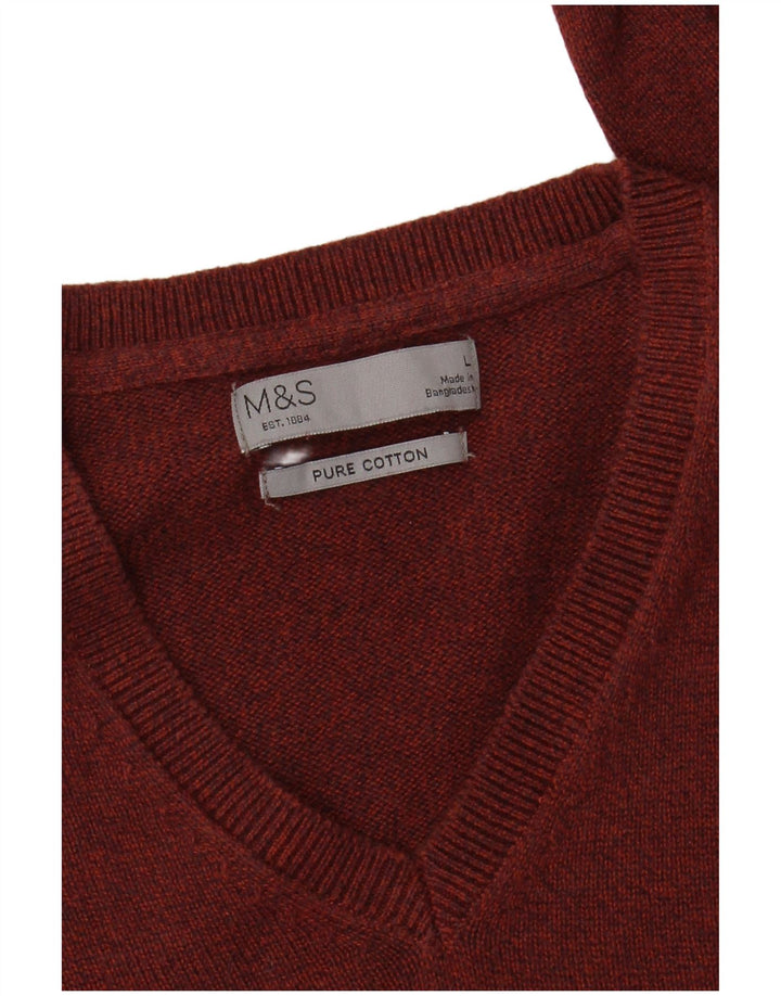 Suéter masculino Marks & Spencer com decote em V grande algodão manchado vermelho