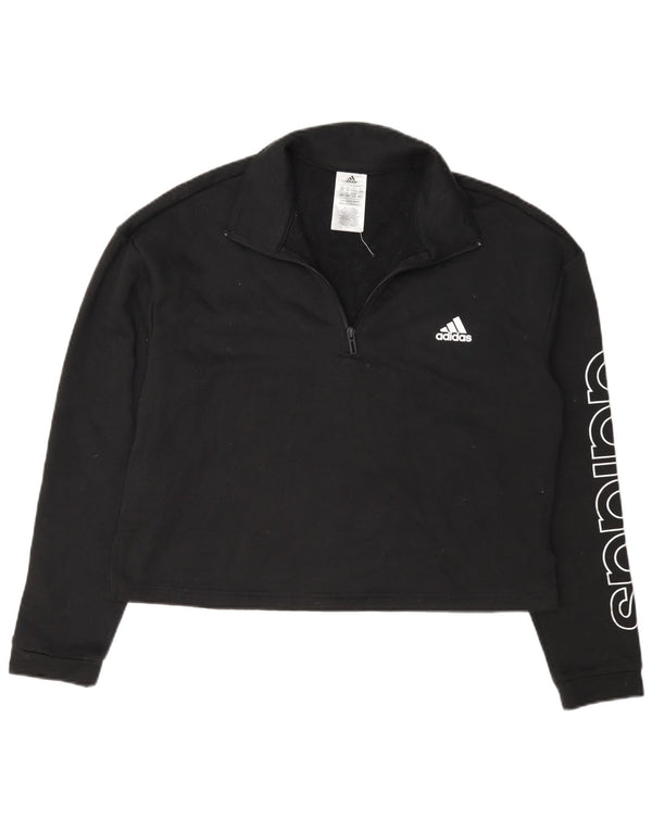 Adidas Womens Crop Graphic Zip Neck Moletom Jumper Reino Unido 16/18 Grande Preto