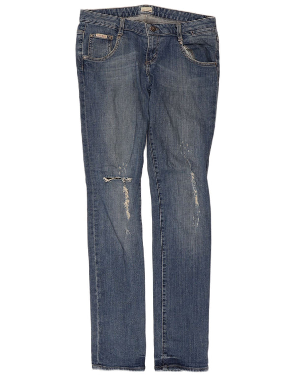 Calça jeans feminina Calvin Klein desgastada slim W30 L33 algodão azul