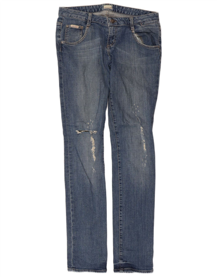 Calça jeans feminina Calvin Klein desgastada slim W30 L33 algodão azul
