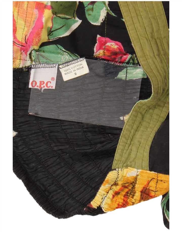 Vestido maxi feminino VINTAGE sem alças Reino Unido 14 algodão floral preto médio