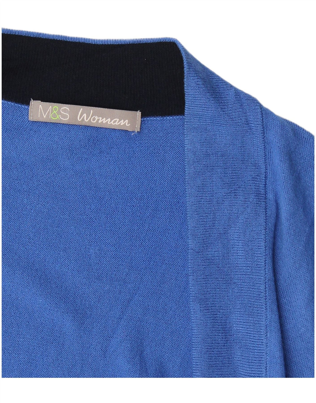 Suéter cardigã aberto feminino de manga curta Marks & Spencer Reino Unido 16 grande azul