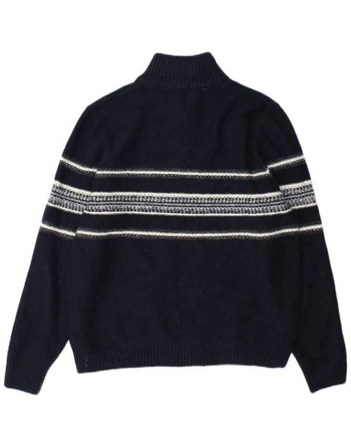 Suéter masculino Marks & Spencer com zíper e gola grande listrado azul marinho