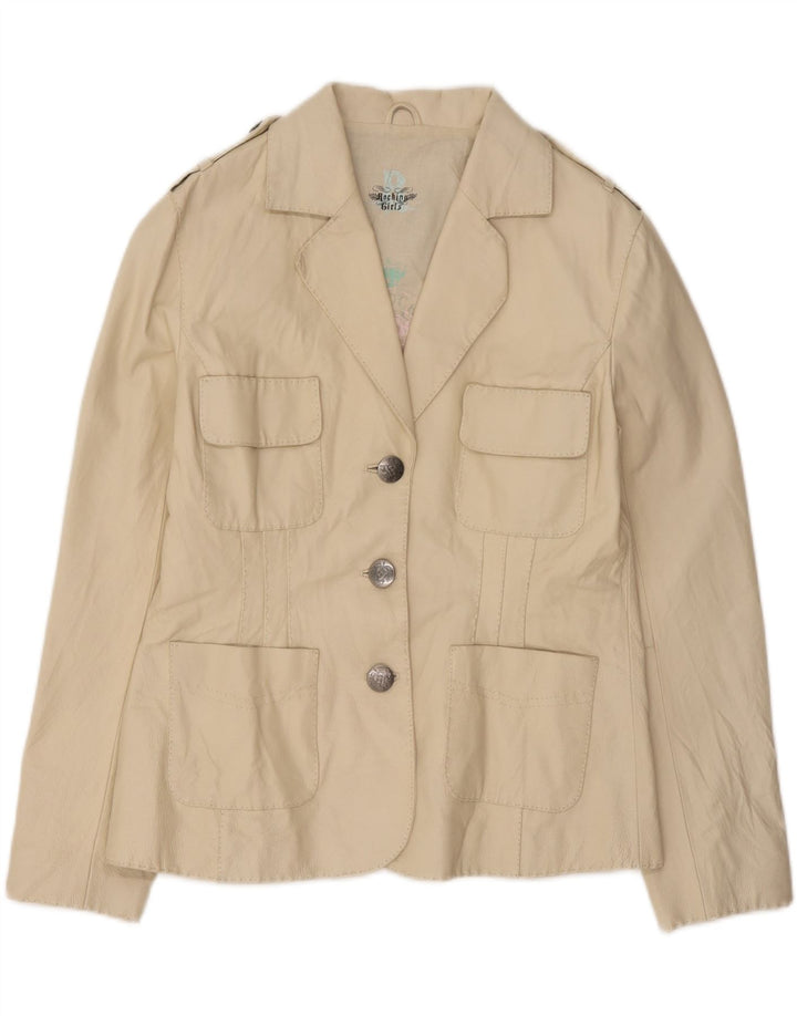 Jaqueta blazer feminina vintage militar com 3 botões Reino Unido 14 médio branco
