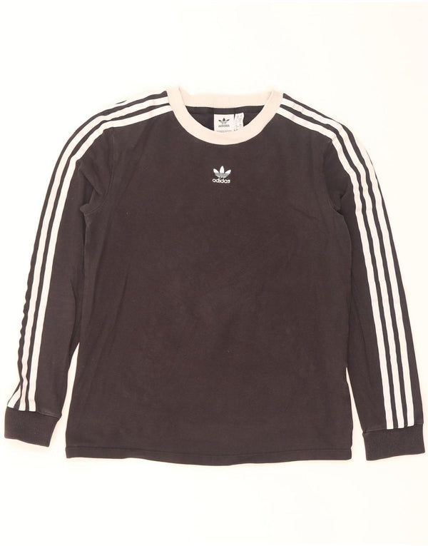 Adidas feminino top manga longa UK 10 pequeno preto colorblock algodão