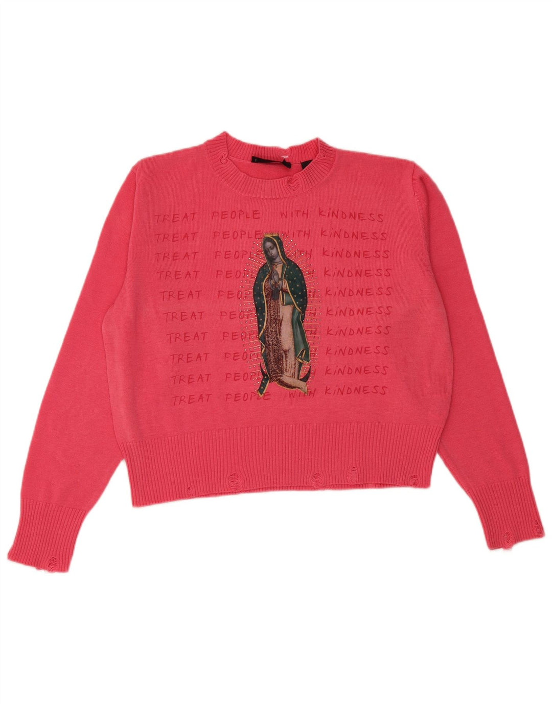 DESIGUAL Suéter feminino cropped com gola redonda e gola redonda Reino Unido 14 médio rosa