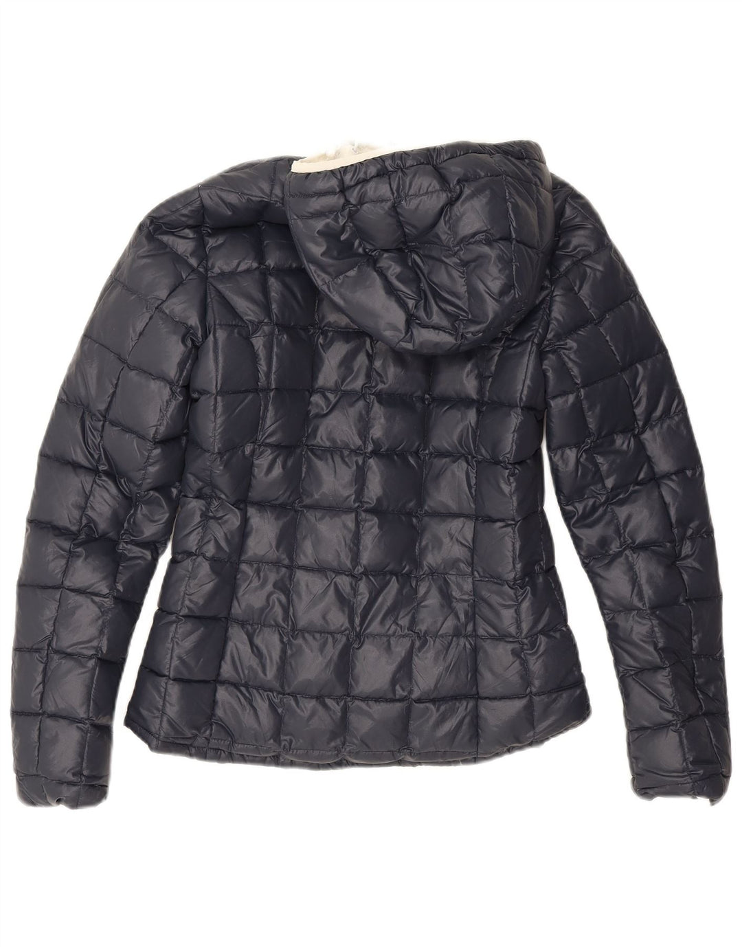 Jaqueta acolchoada reversível com capuz feminino K-Way UK 8 pequena poliamida preta