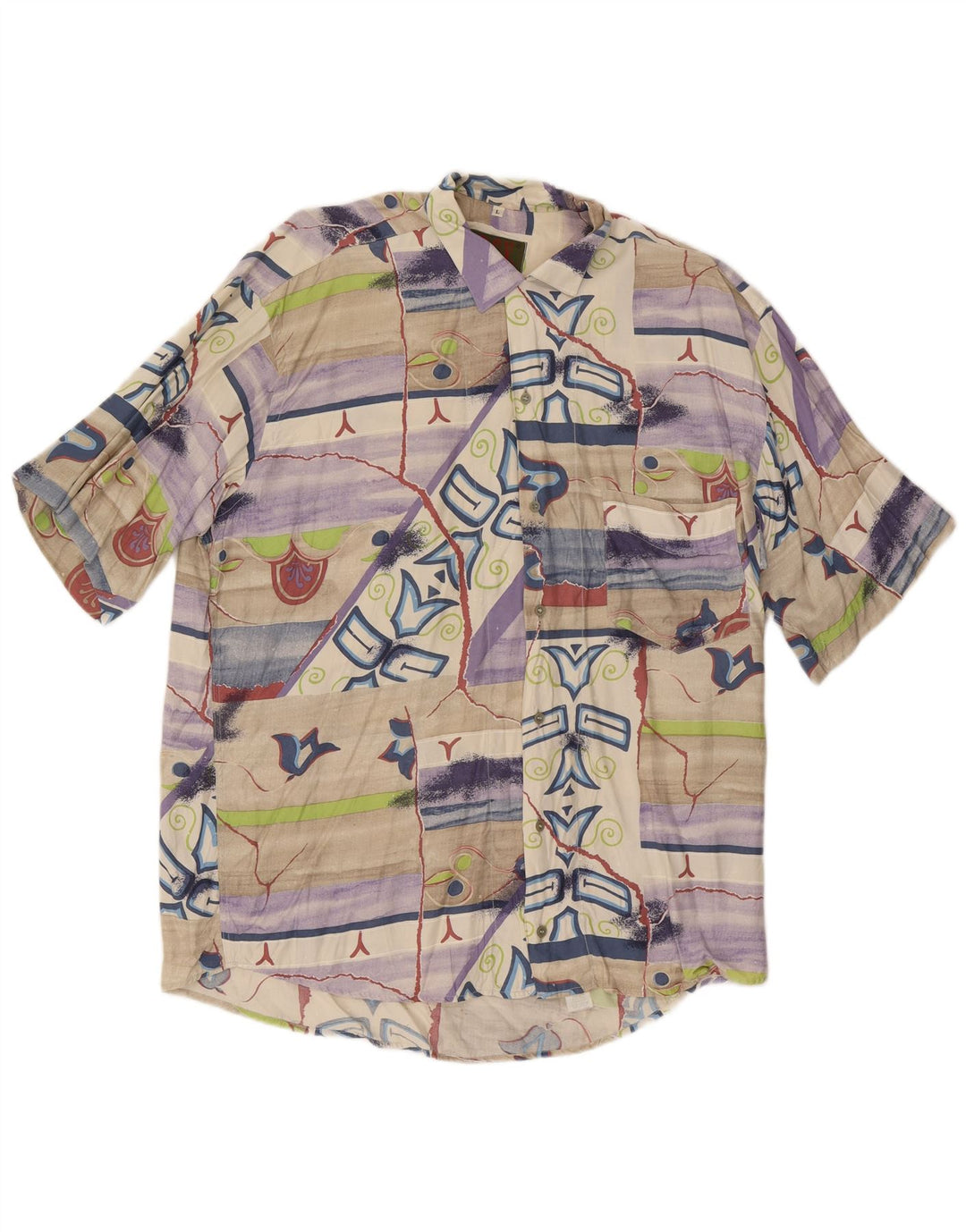 Camisa masculina vintage abstrata padrão manga curta grande multicolorida