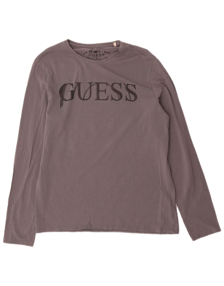 Guess Mens Gráfico Top Manga Longa UK 40 Algodão Cinza Médio