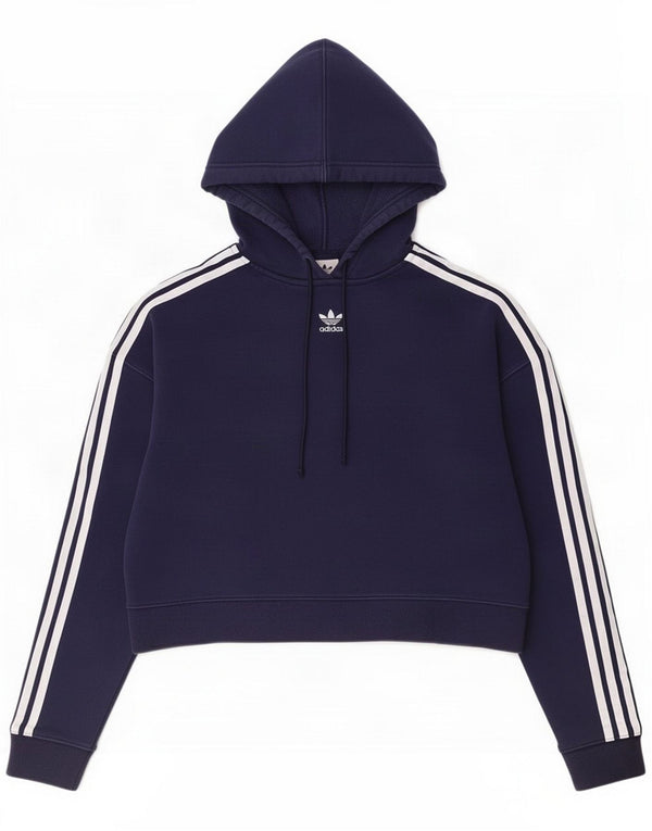 Adidas Womens Crop Hoodie Jumper UK 10 Small Navy Blue Cotton