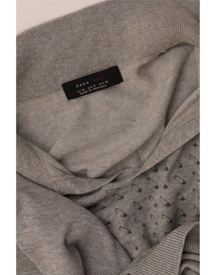 Zara Camisa polo masculina com estampa abstrata cinza médio