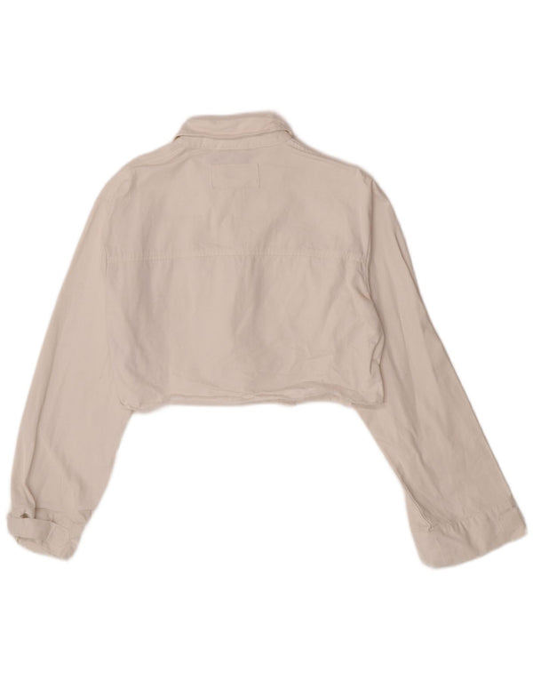 Jaqueta jeans feminina vintage UK 10 algodão branco pequeno