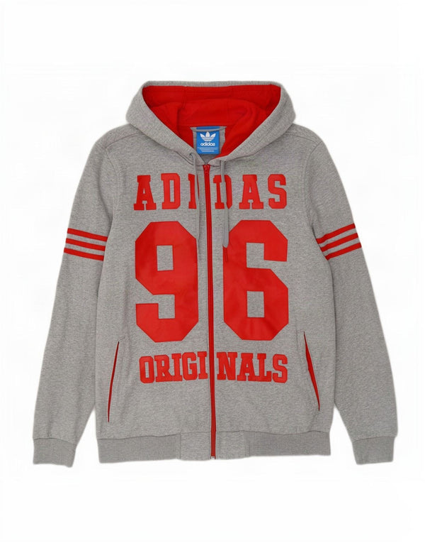 Suéter masculino Adidas com capuz e zíper gráfico cinza médio algodão manchado
