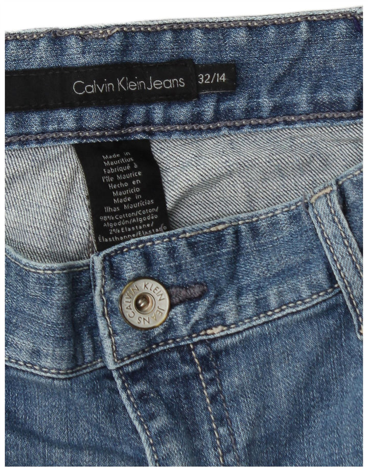 Calça jeans feminina CALVIN KLEIN cintura alta cortada EUA 14 grande W32 L26 azul