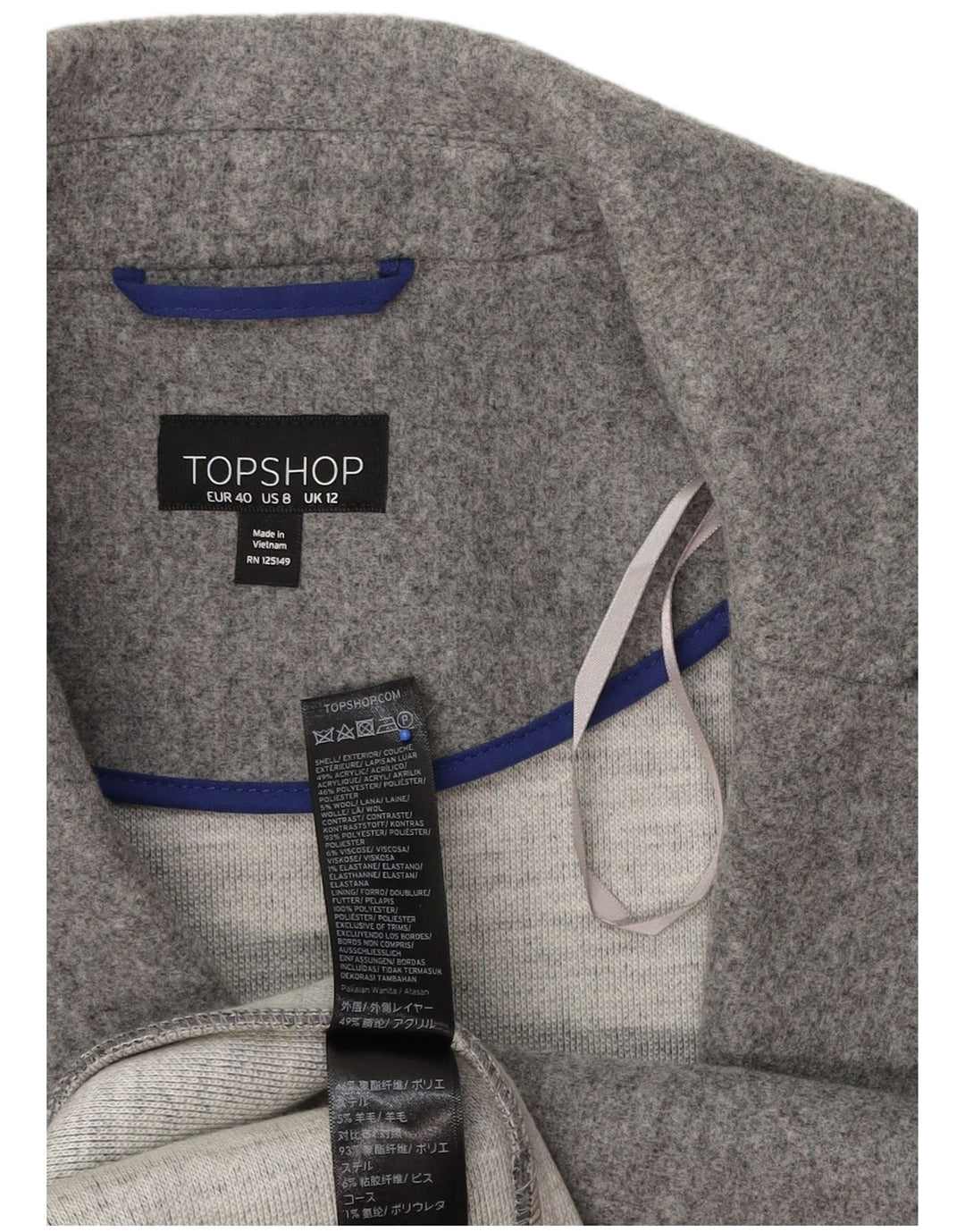 Sobretudo aberto feminino Topshop UK 12 poliéster cinza médio