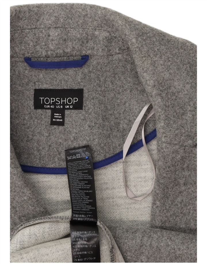 Sobretudo aberto feminino Topshop UK 12 poliéster cinza médio
