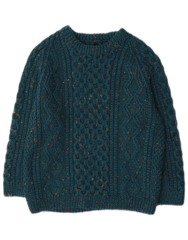 Suéter vintage masculino com gola redonda, 11-12 anos, verde manchado
