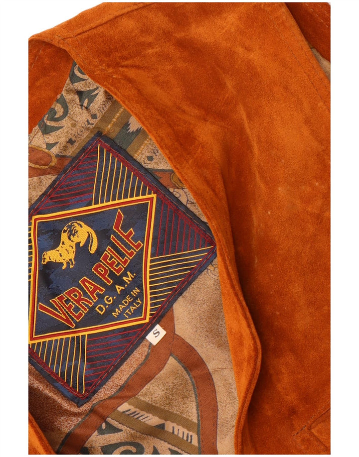 Colete masculino vintage de camurça pequeno couro marrom
