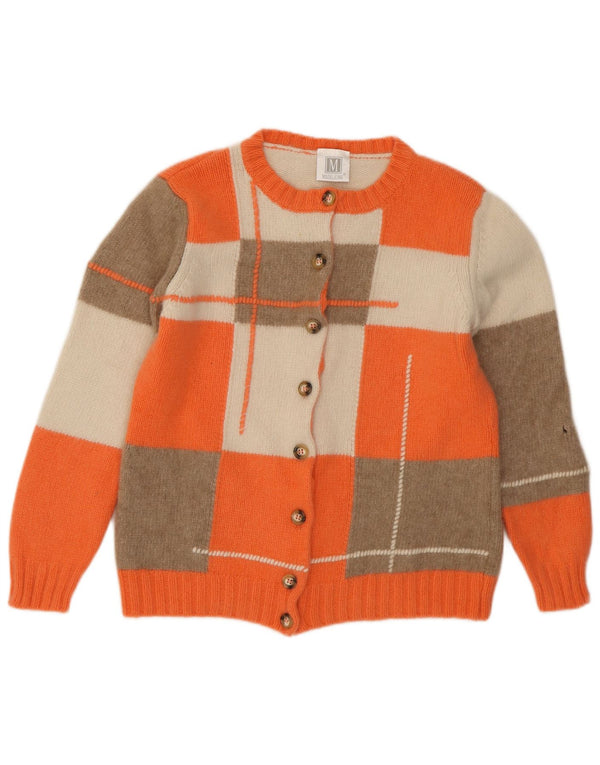 Suéter cardigã feminino Madeleine UK 18/20 XL laranja colorblock caxemira