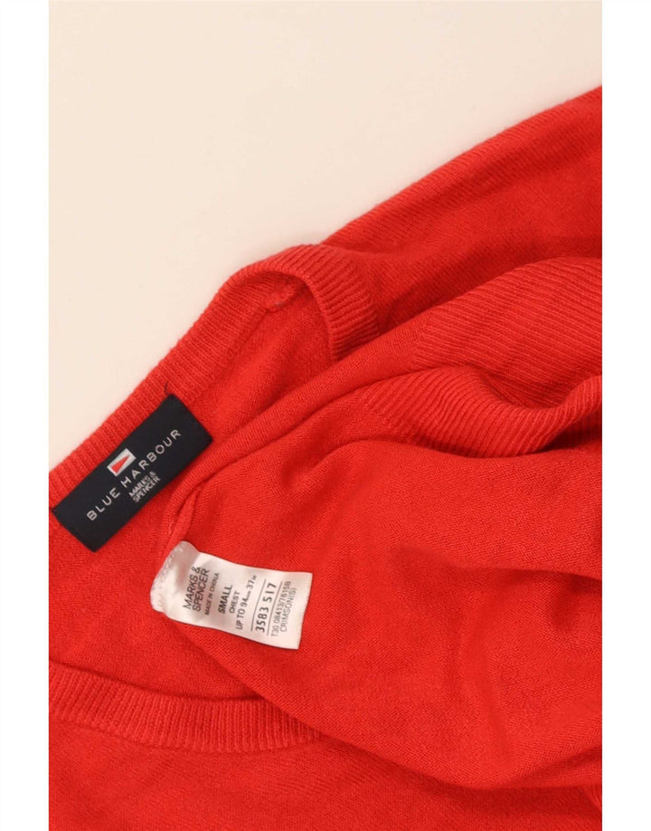 Suéter masculino Marks & Spencer Blue Harbor com decote em V pequeno acrílico vermelho