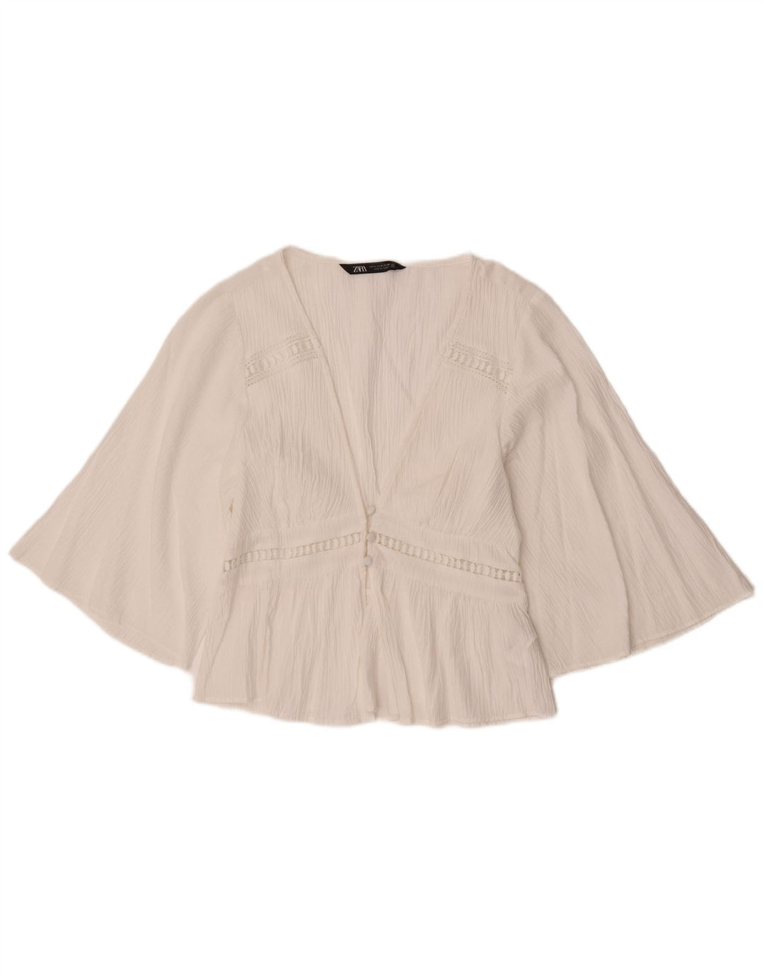 Blusa feminina Zara manga 3/4 Reino Unido 12 poliéster branco médio