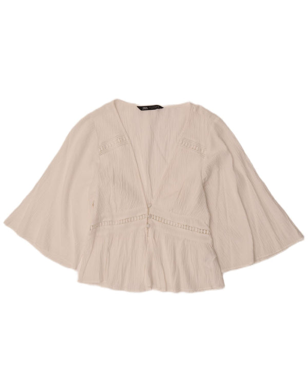 Zara Womens 3/4 Sleeve Shirt Blouse UK 12 Medium White Polyester
