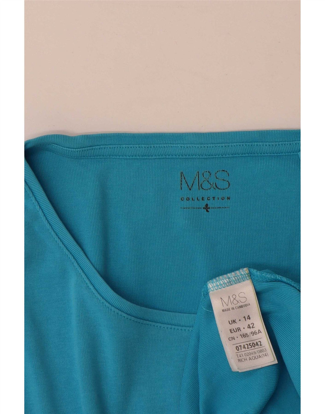 Top feminino Marks & Spencer manga comprida Reino Unido 14 grande algodão azul