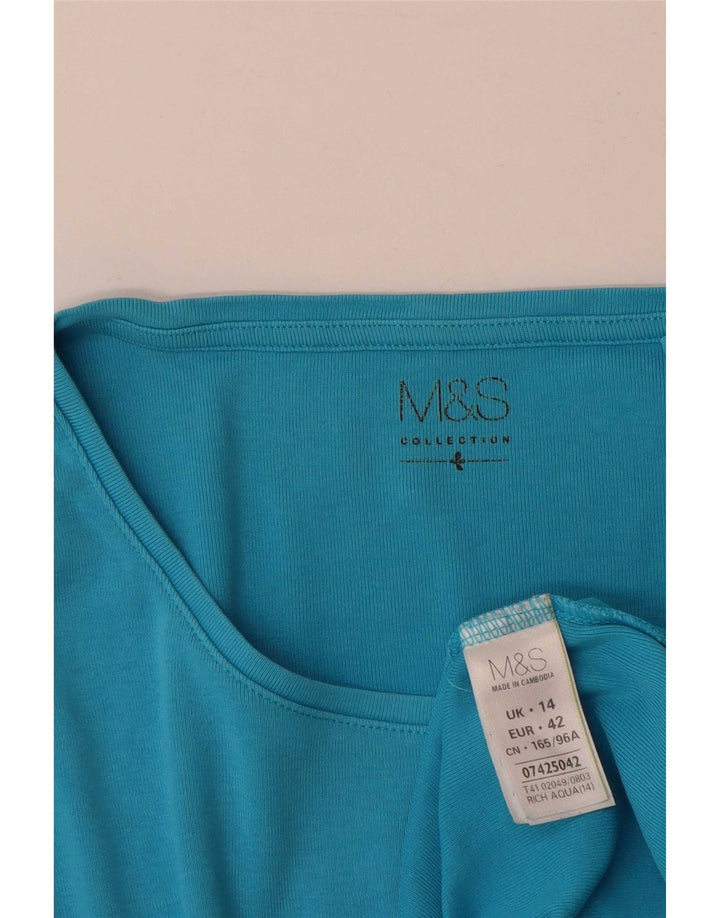 Top feminino Marks & Spencer manga comprida Reino Unido 14 grande algodão azul