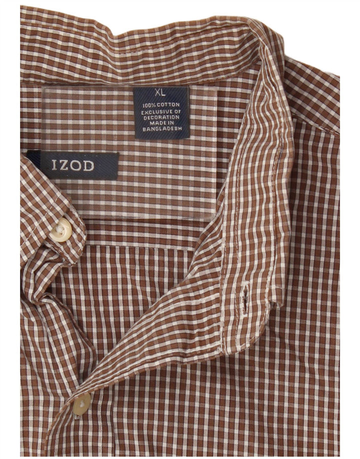 Camisa masculina Izod XL marrom xadrez algodão